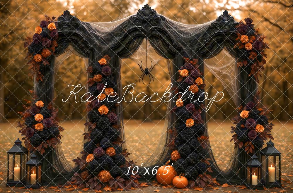 Kate Halloween Blumen Bogen Orange Hintergrund Entworfen von Mini MakeBelieve