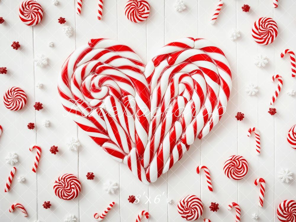 Kate Weihnachten Zuckerstangen Herz Rot Weiß Hintergrund Entworfen von Patty Roberts - Kate Backdrop.de