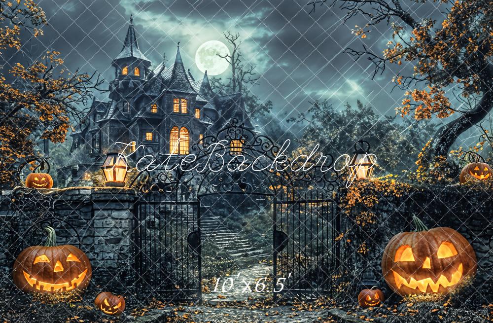 Kate Halloween Spukhaus Kürbisse Nacht Hintergrund Entworfen von Chain - Kate Backdrop.de