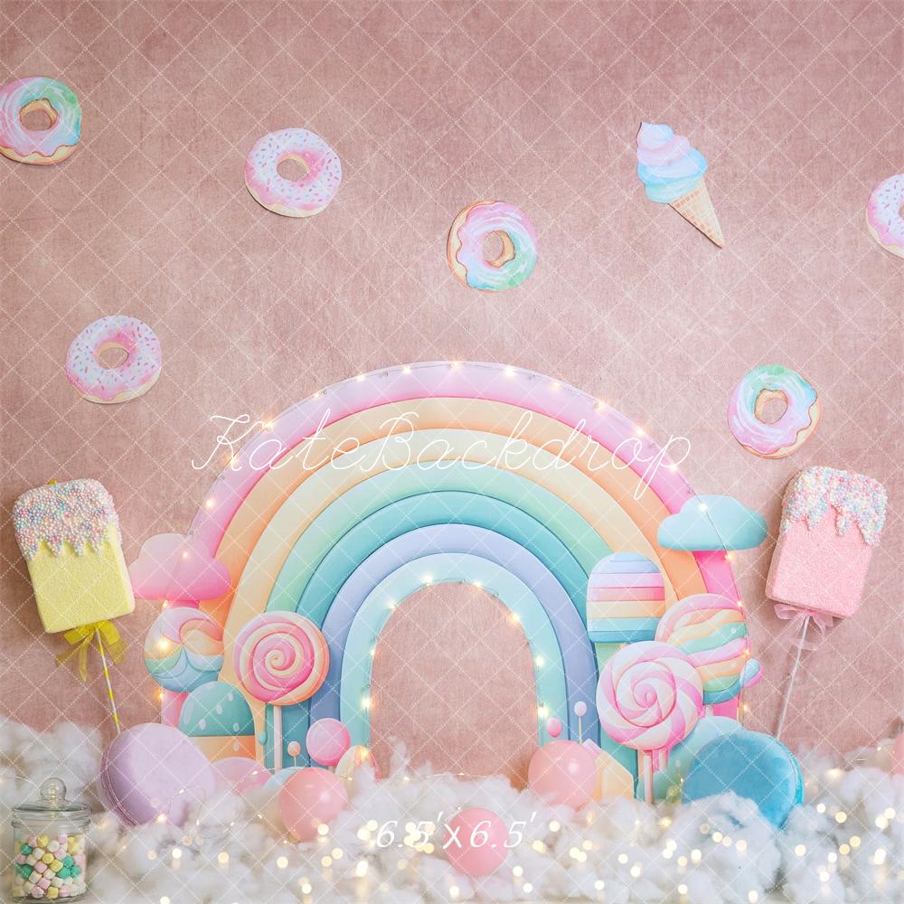Kate Regenbogen Lutscher Donuts Pastell Hintergrund Entworfen von Megan Leigh - Kate Backdrop.de
