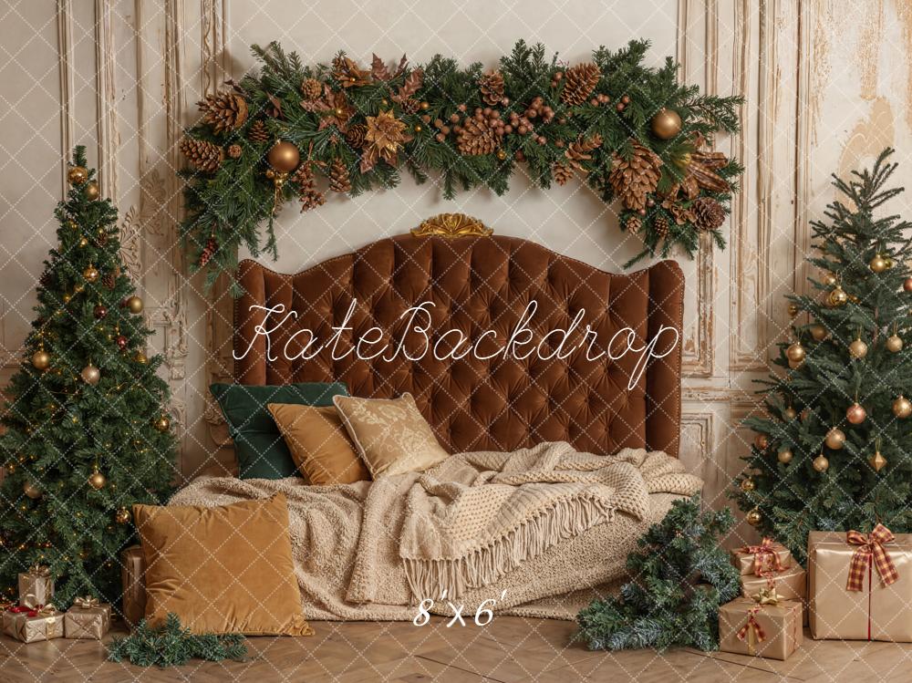 Kate Weihnachten Tannenbaum Kranz Braun Hintergrund Entworfen von Emetselch - Kate Backdrop.de