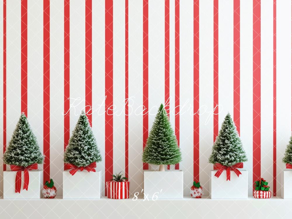 ⚡Blitzangebote #5-Kate Weihnachten Mini Tannenbäume Rot Weiß Hintergrund Entworfen von Patty Roberts - Kate Backdrop.de