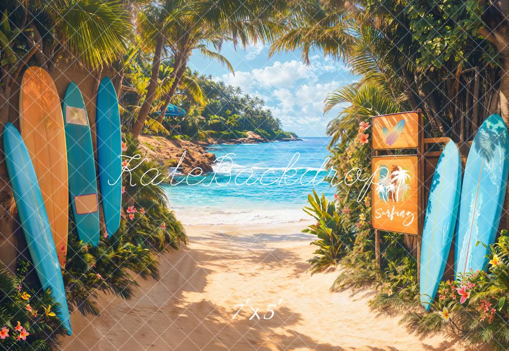 Kate Sommer Strand Surfbretter Tropisch Hintergrund Entworfen von Emetselch - Kate Backdrop.de