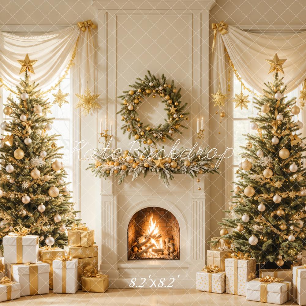 Kate Weihnachten Kamin Weihnachtsbäume Gold Hintergrund Entworfen von Emetselch - Kate Backdrop.de