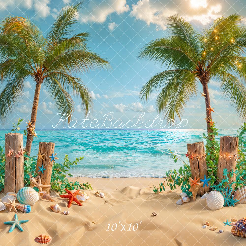 Kate Sommer Palmen Muscheln Strand Hintergrund Entworfen von Emetselch - Kate Backdrop.de