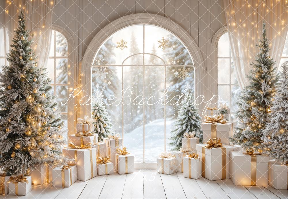 Kate Weihnachten Geschenke Fenster Schnee Hintergrund Entworfen von Emetselch - Kate Backdrop.de