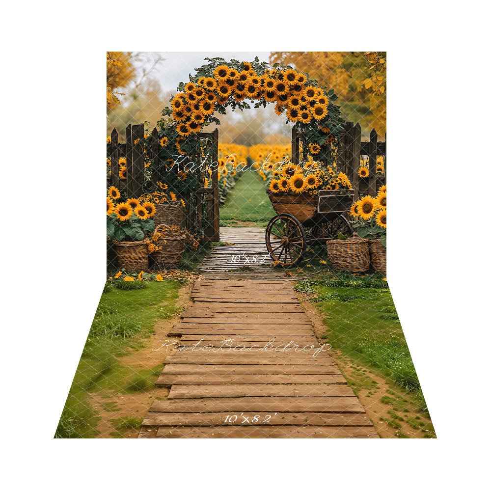 Kate Herbst Sonnenblumen Bogen Braun Hintergrund Hintergrund+Wald Holzsteg Natur Hintergrund Boden Hintergrund