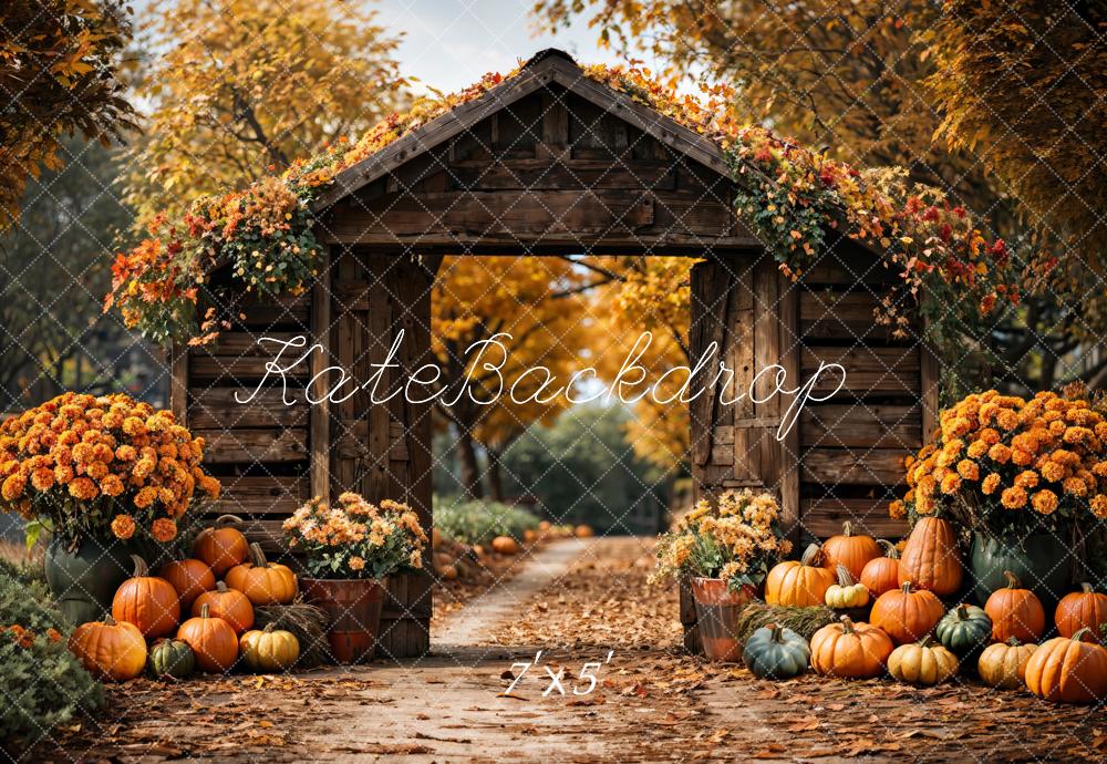 Kate Herbst Wald Kürbis Braune Scheunentor Hintergrund Entworfen von Emetselch - Kate Backdrop.de