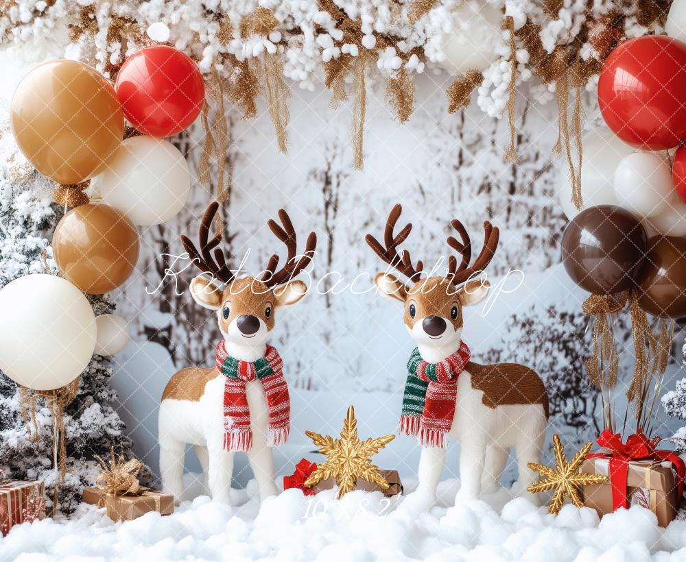 Kate Weihnachten Rentiere Geschenke Ballons Hintergrund Entworfen von Patty Roberts - Kate Backdrop.de