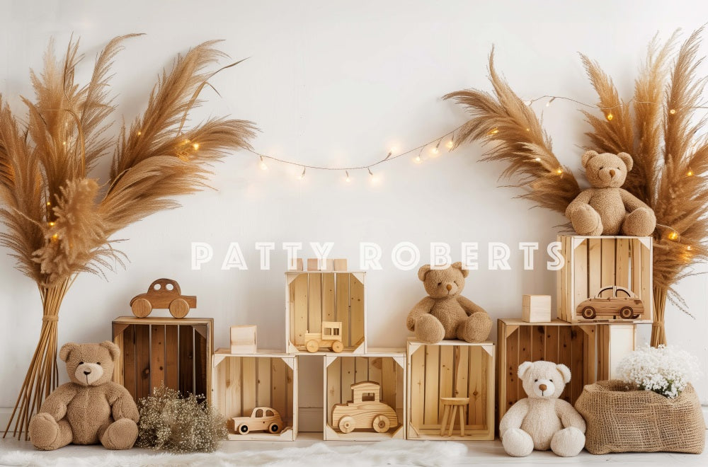 Kate Boho Teddybär Holzauto Hintergrund Entworfen von Patty Robert - Kate Backdrop.de