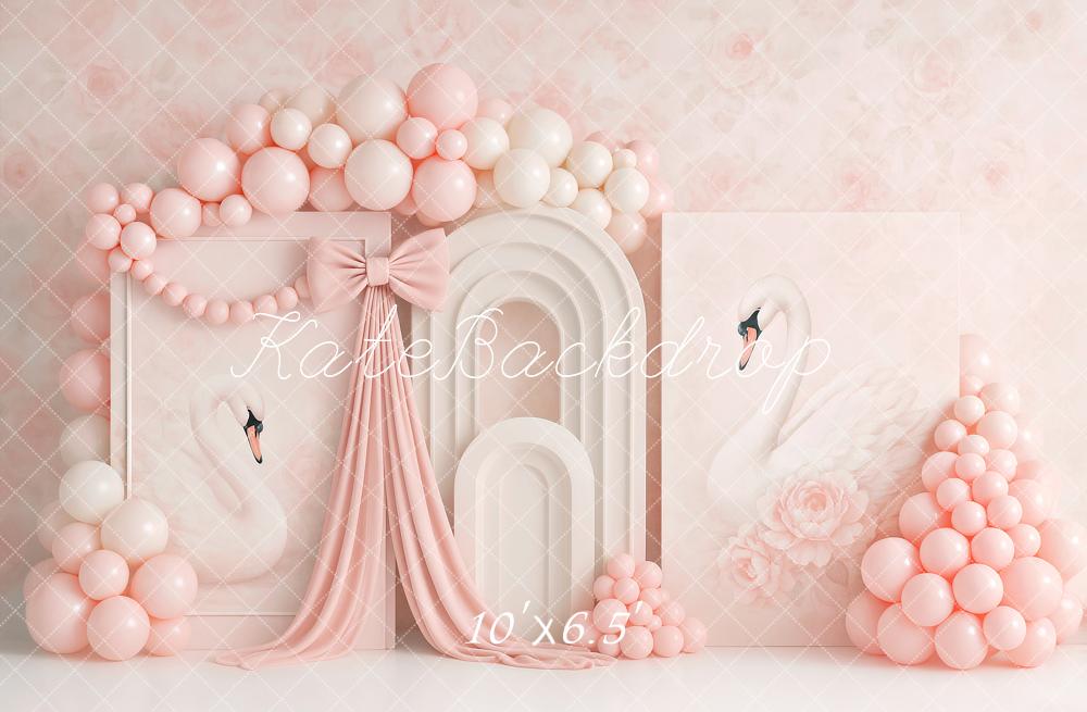 Kate Schwan Ballons Bogen Rosa Hintergrund Entworfen von Ashley Paul - Kate Backdrop.de