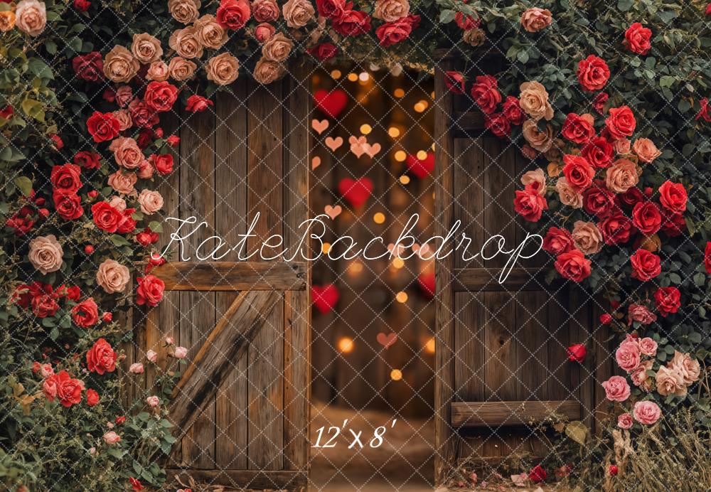 Kate Valentinstag Rosen Holztür Romantisch Fleece Hintergrund Entworfen von Emetselch