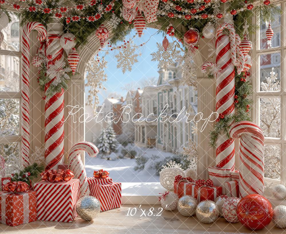 Kate Weihnachten Zuckerstangen Geschenke Winterdeko Hintergrund Entworfen von Emetselch - Kate Backdrop.de