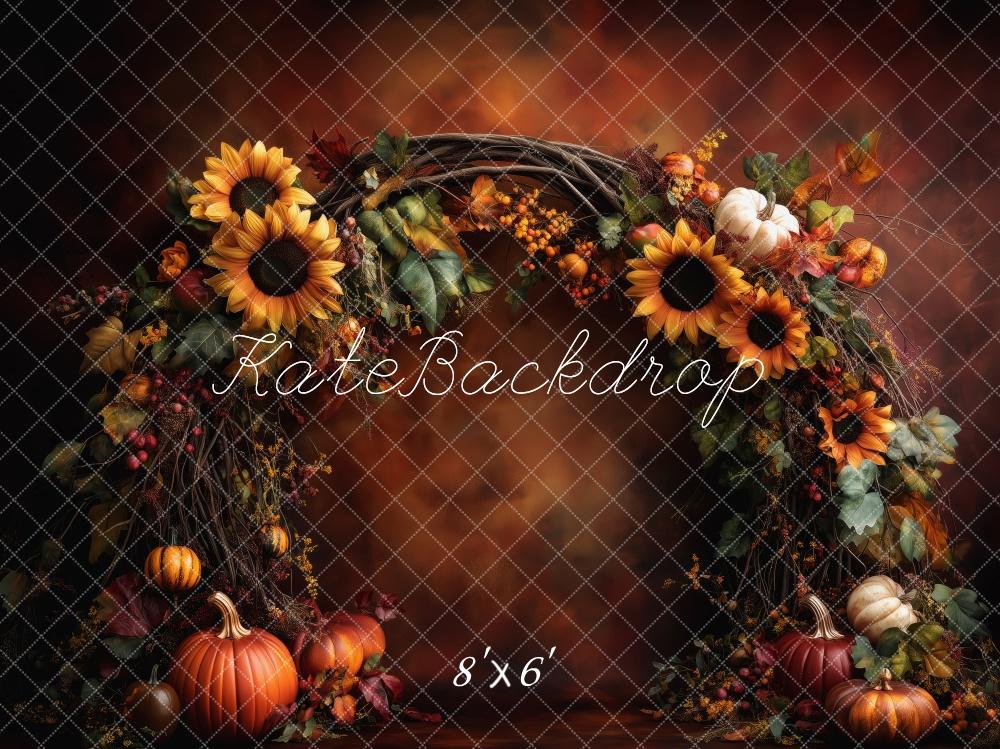 Kate Herbst Kürbis Sonnenblumen Kranz Braun Hintergrund Entworfen von Patty Roberts - Kate Backdrop.de