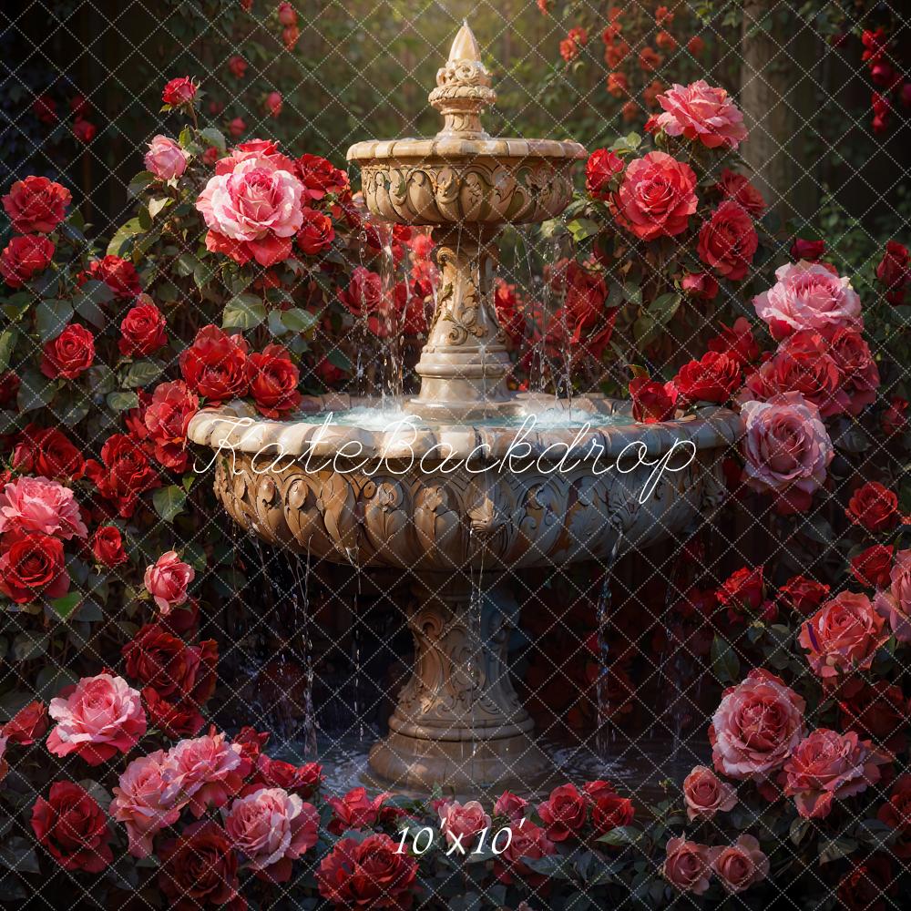 Kate Garten Brunnen Rote Rosen Romantisch Hintergrund Entworfen von Emetselch