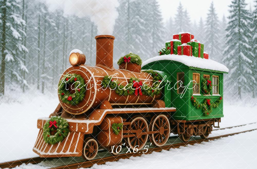 Kate Weihnachten Zug Geschenke Schnee Hintergrund Entworfen von Patty Roberts - Kate Backdrop.de