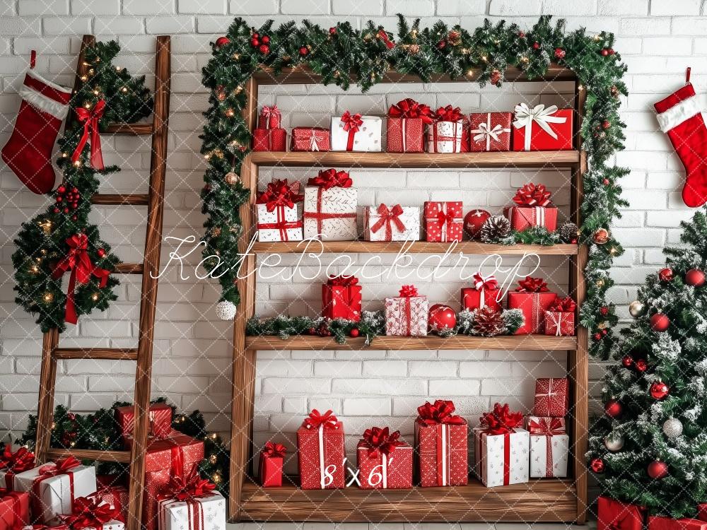 Kate Weihnachten Geschenke Regal Tannenbaum Hintergrund Entworfen von Patty Roberts - Kate Backdrop.de