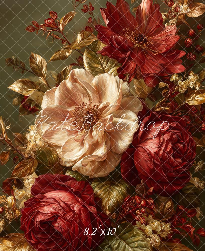 Kate Blume Rote Rosen Goldener Stil Hintergrund Entworfen von Emetselch