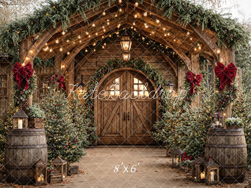 Kate Weihnachten Holzscheune Tür Kranz Hintergrund Entworfen von Emetselch