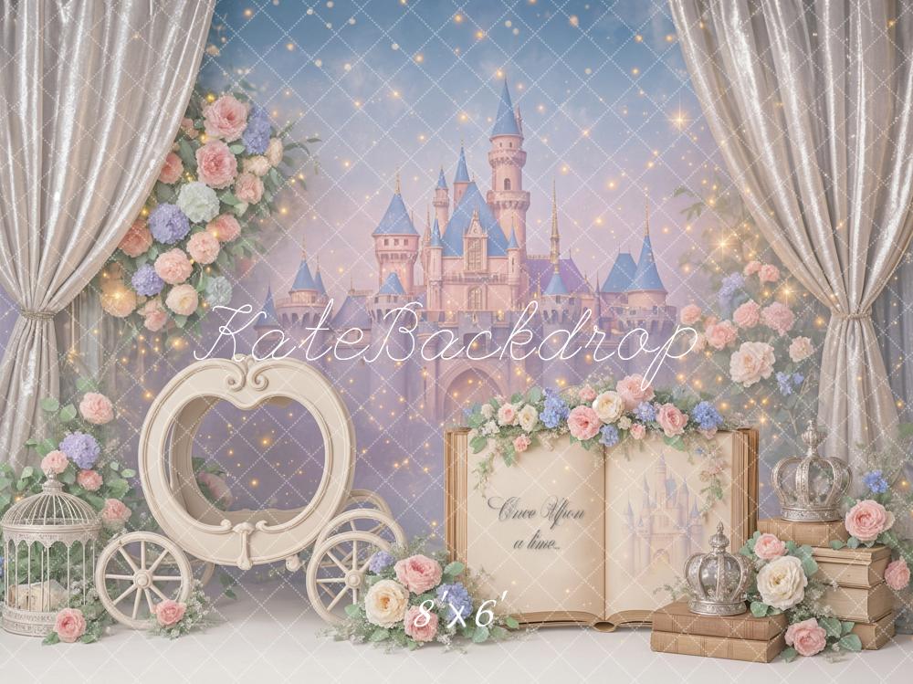 Kate Märchen Schloss Blumen Pastell Hintergrund Entworfen von Ashley Paul - Kate Backdrop.de