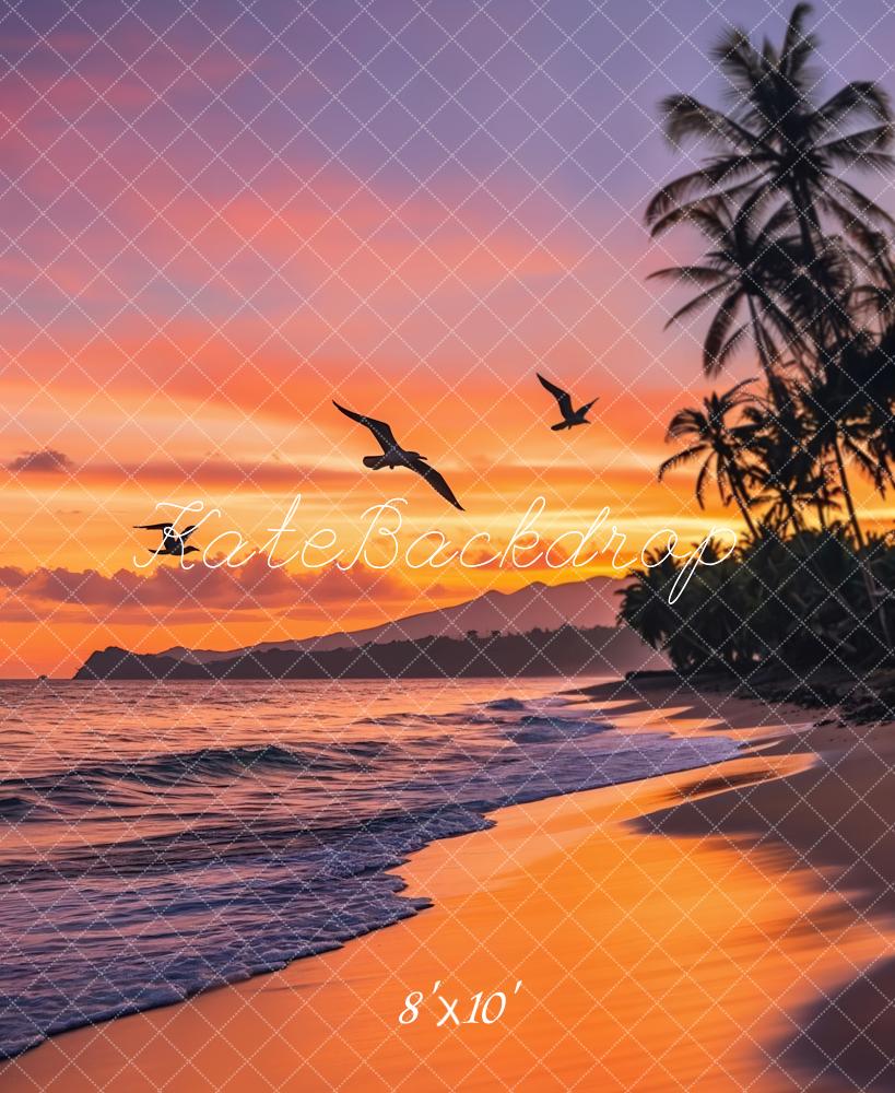 Kate Sommer Strand Sonnenuntergang Orange Fleece Hintergrund Entworfen von Emetselch - Kate Backdrop.de