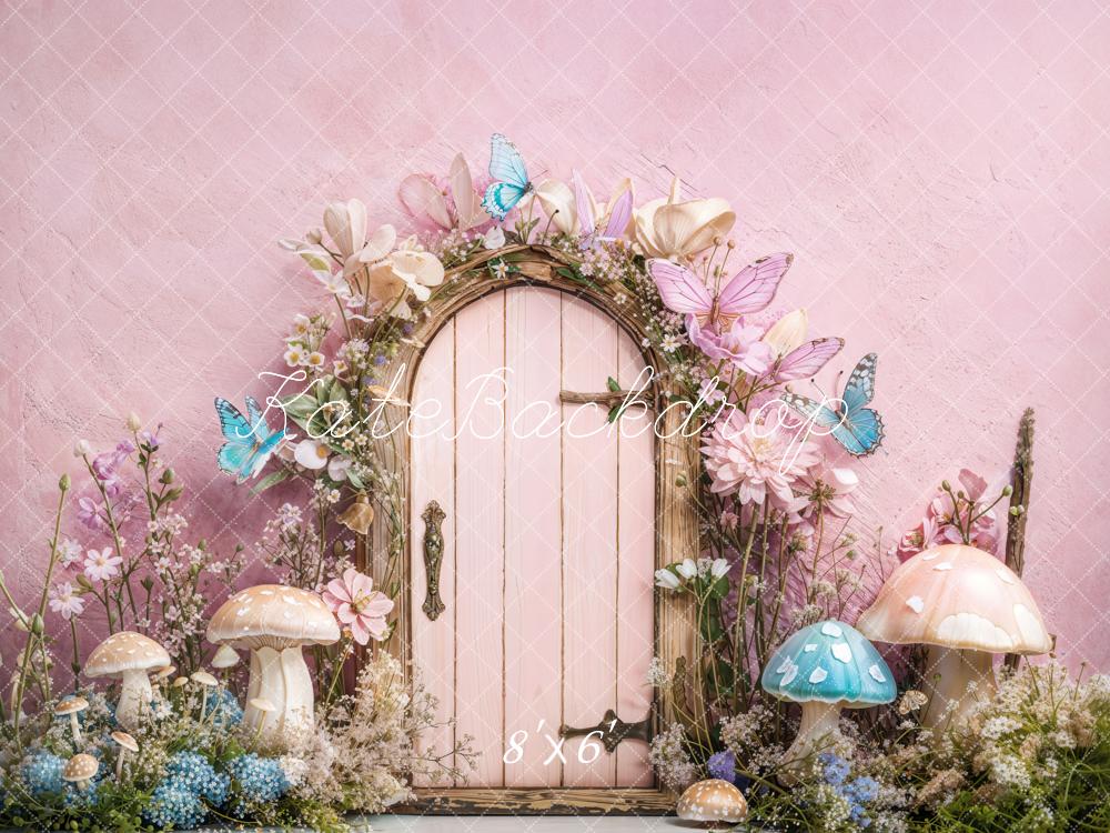 Kate Kinder Märchentür Blumen Pilze Rosa Hintergrund Entworfen von Emetselch - Kate Backdrop.de