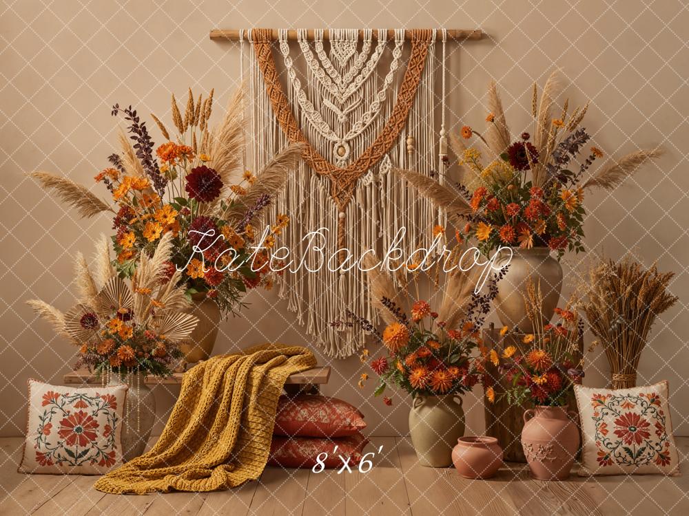 Kate Boho Herbst Blumen Makramee Hintergrund Entworfen von Emetselch