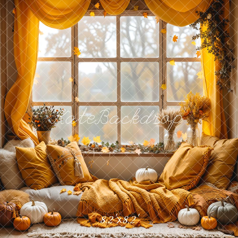 Kate Herbst Boho Kürbis Orange Vorhang Fenster Hintergrund Entworfen von Emetselch - Kate Backdrop.de