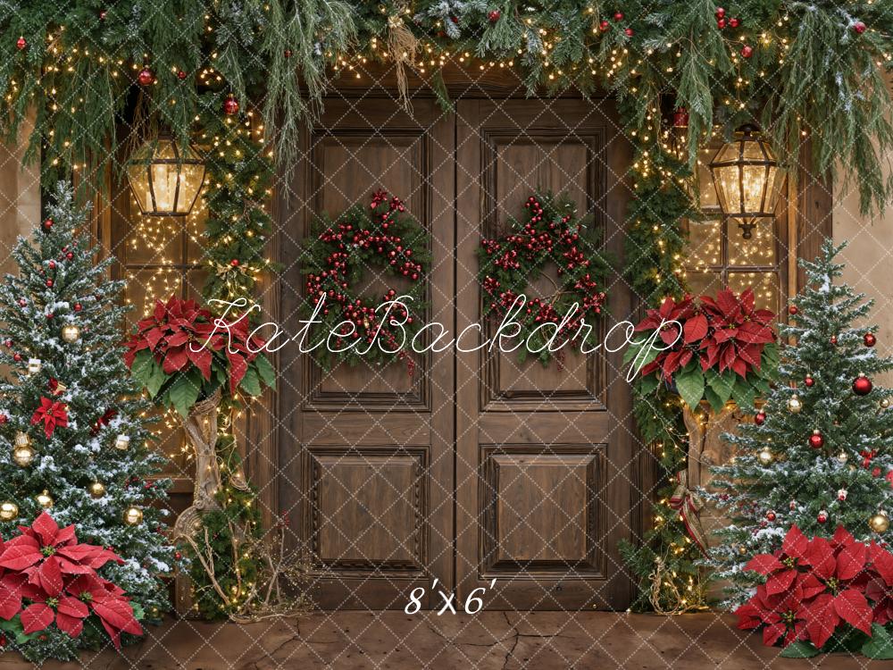 Kate Weihnachten Tür Kranz Tannenbaum Rot Hintergrund Entworfen von Emetselch - Kate Backdrop.de