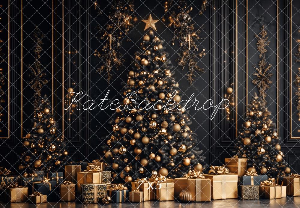 Kate Weihnachten Weihnachtsbaum Geschenke Gold Hintergrund Entworfen von Patty Roberts - Kate Backdrop.de