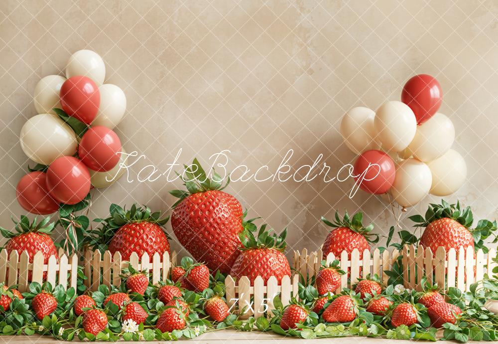 Kate Erdbeeren Ballons Zaun Creme Hintergrund Entworfen von Emetselch