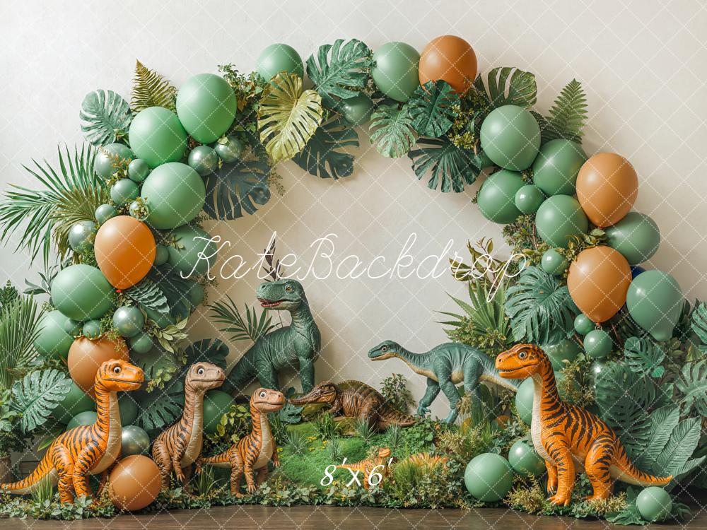 Kate Dinosaurier Ballonbogen Blätter Grün Hintergrund Entworfen von Emetselch - Kate Backdrop.de