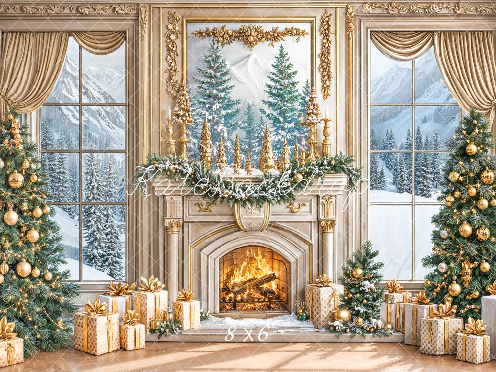 Kate Weihnachten Kamin Geschenke Gold Hintergrund Entworfen von Emetselch - Kate Backdrop.de
