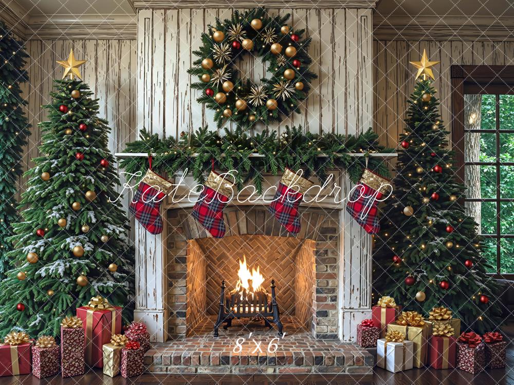 Kate Weihnachten Kamin Weihnachtsbaum Rustikal Hintergrund Entworfen von Mini MakeBelieve - Kate Backdrop.de
