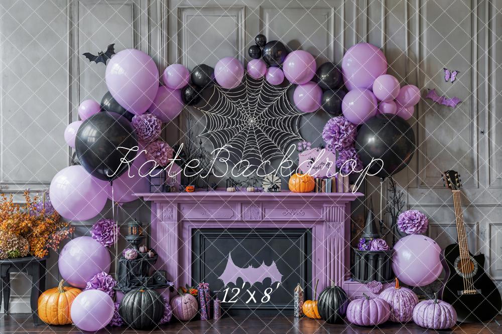 Kate Halloween Kamin Ballons Lila Fleece Hintergrund Entworfen von Emetselch - Kate Backdrop.de
