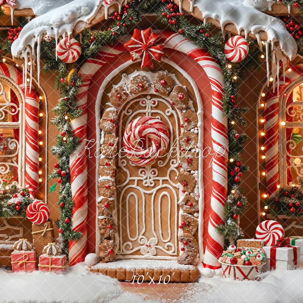 Kate Weihnachten Lebkuchenhaus Zuckerstangen Schnee Hintergrund Entworfen von Emetselch - Kate Backdrop.de