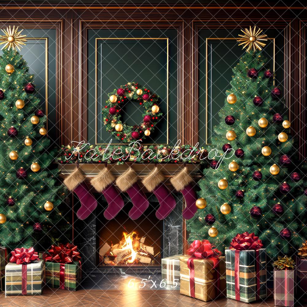 Kate Weihnachten Weihnachtsbaum Kamin Geschenkboxen Hintergrund Entworfen von Mini MakeBelieve - Kate Backdrop.de