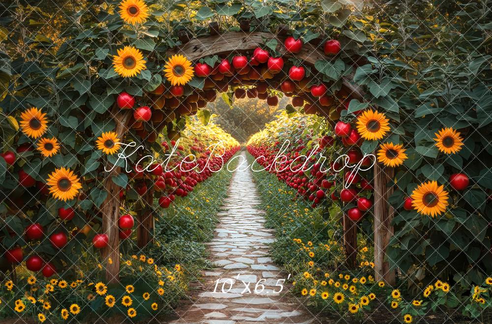 Kate Herbst Apfelbogen Sonnenblumen Gartenweg Hintergrund Entworfen von Mini MakeBelieve