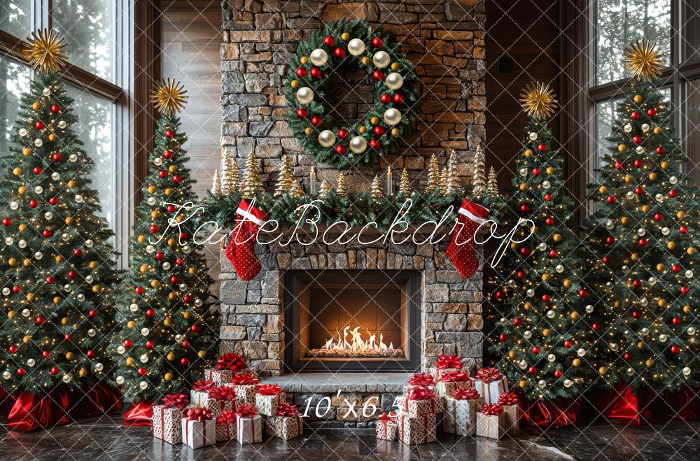 Kate Weihnachten Kamin Tannenbaum Geschenke Hintergrund Entworfen von Mini MakeBelieve - Kate Backdrop.de