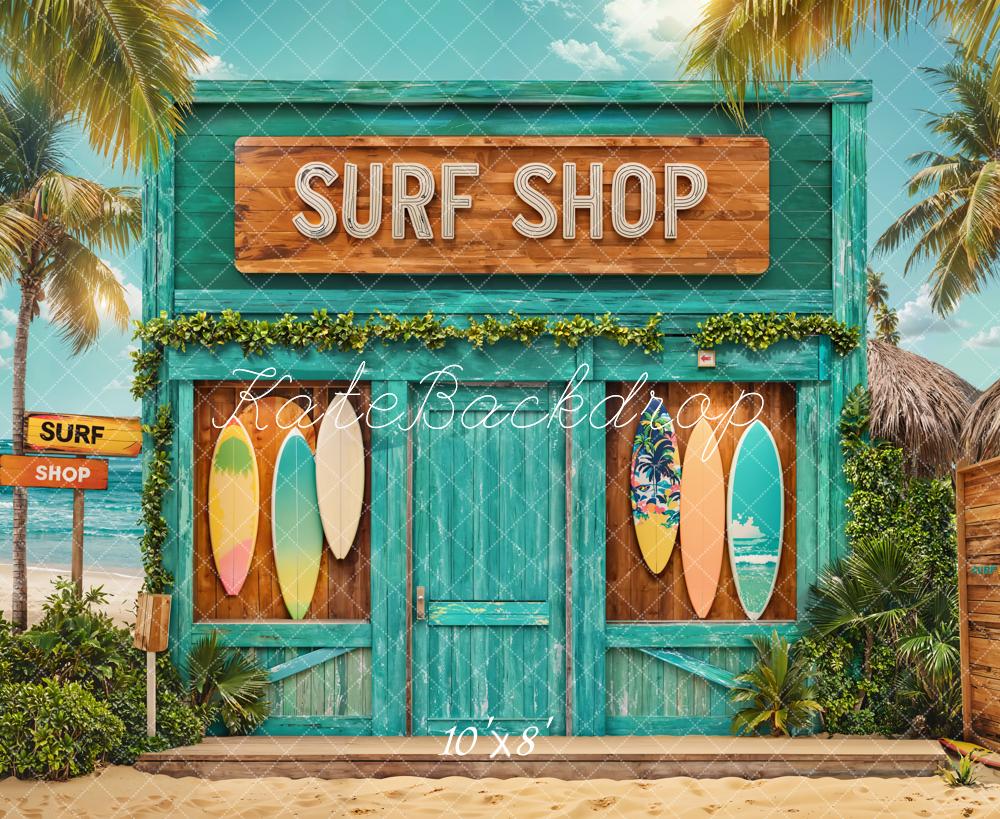 Kate Sommer Surf Shop Surfbretter Türkis Fleece Hintergrund Entworfen von Emetselch - Kate Backdrop.de