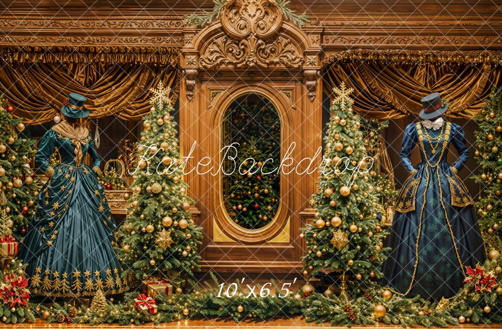 Kate Weihnachten Viktorianisch Tannenbaum Gold Braun Hintergrund Entworfen von Emetselch - Kate Backdrop.de