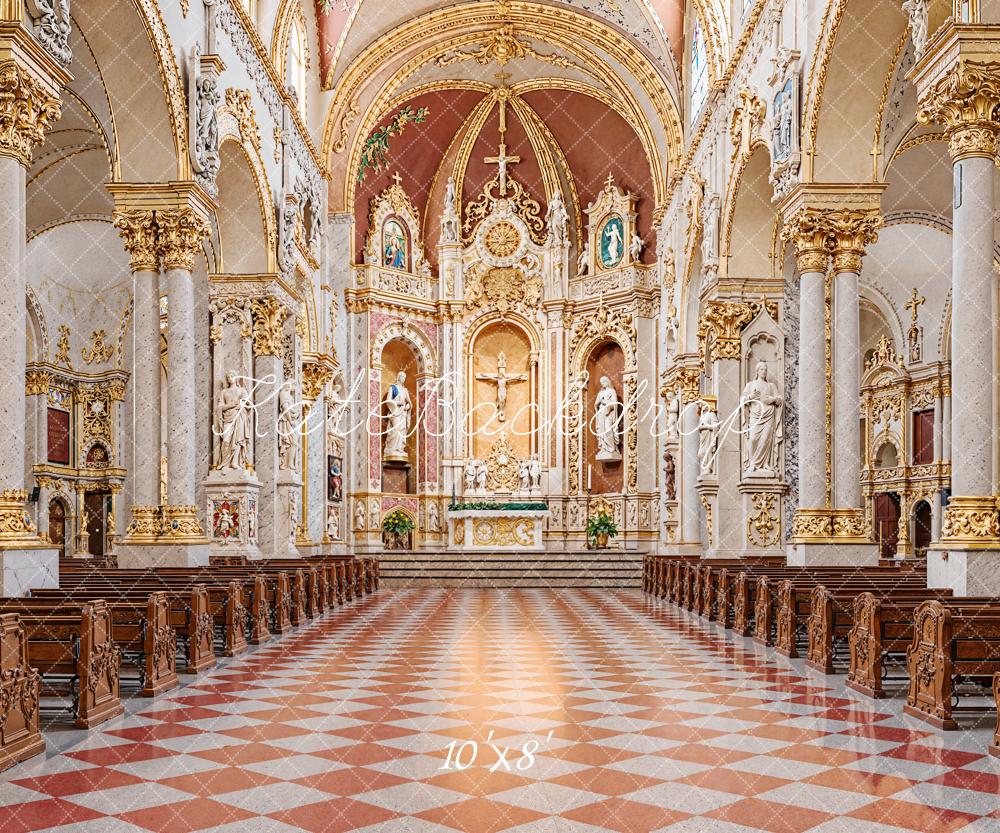 Kate Kirche Altar Säulen Barock Fleece Hintergrund Entworfen von Emetselch - Kate Backdrop.de