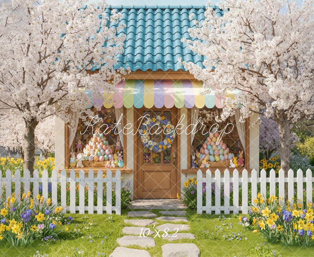 Kate Ostern Haus Kirschblüten Pastell Hintergrund Entworfen von Emetselch