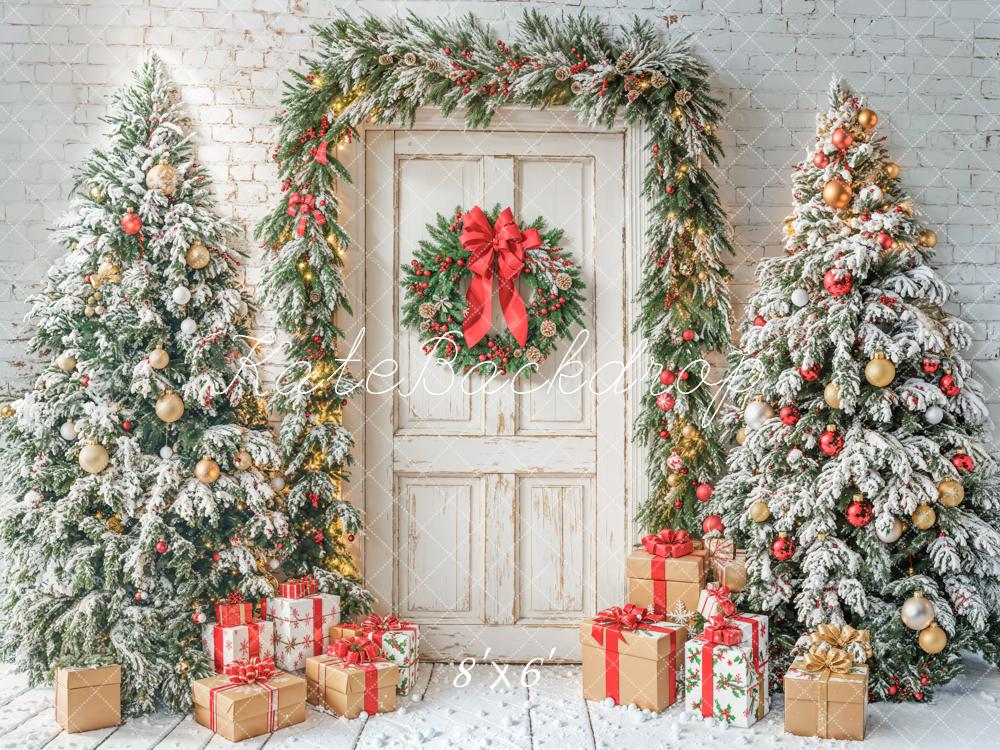 Kate Weihnachten Tannenbaum Geschenke Weiß Hintergrund Entworfen von Emetselch - Kate Backdrop.de