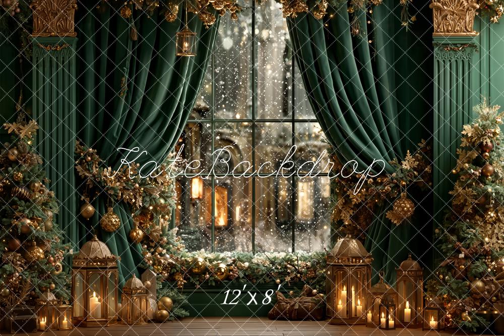 Kate Weihnachten Fenster Girlanden Kerzen Fleece Hintergrund Entworfen von Emetselch - Kate Backdrop.de