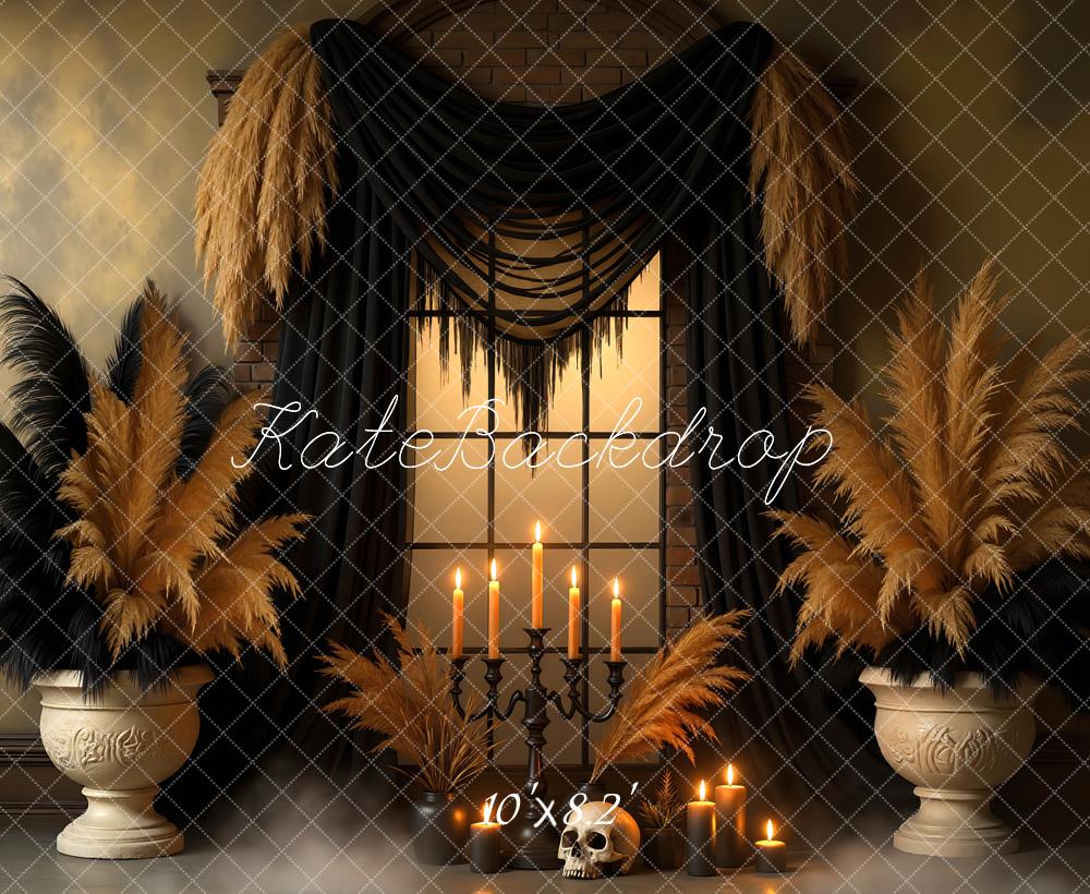 Kate Halloween Fenster Kerzen Schädel Hintergrund Entworfen von Mini MakeBelieve - Kate Backdrop.de