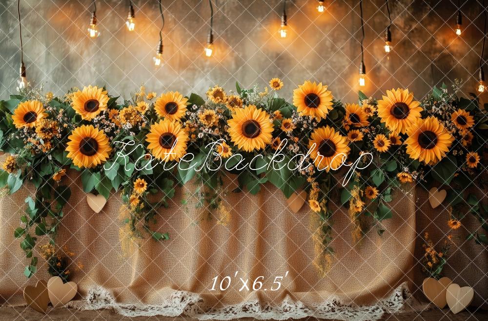 Kate Sommer Sonnenblumen Lichter Rustikal Hintergrund Entworfen von Patty Roberts - Kate Backdrop.de