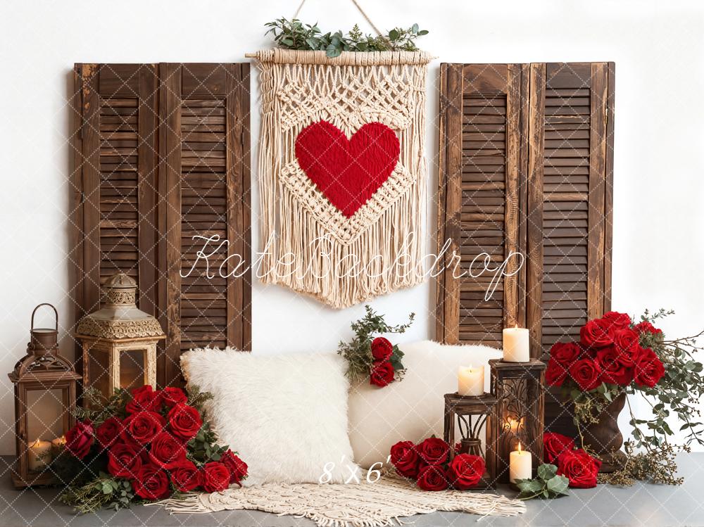 Kate Valentinstag Herz Rosen Holz Vintage Fleece Hintergrund Entworfen von Emetselch