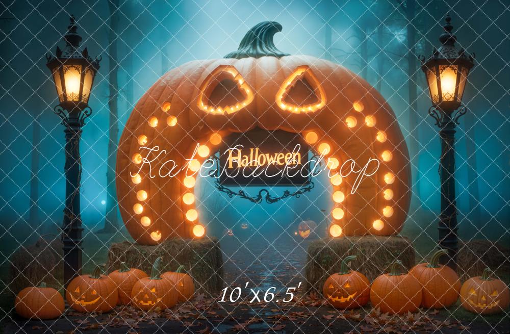 Kate Halloween Riesenkürbis Laternen Nebel Hintergrund Entworfen von Chain - Kate Backdrop.de