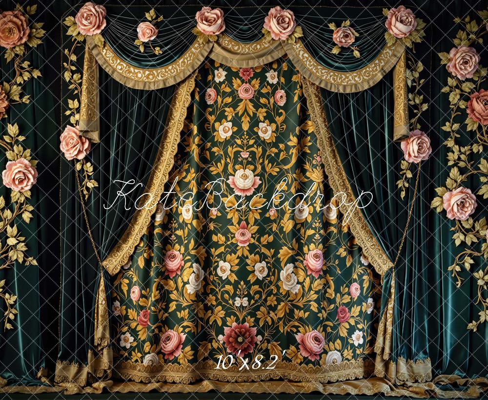 Kate Vintage Vorhang Blumen Gold Hintergrund Entworfen von Mini MakeBelieve - Kate Backdrop.de